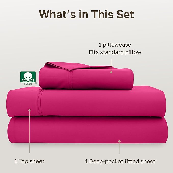 California Design Den Soft Twin XL 100% Cotton Sheet Sets, 400 Thread Count Good Housekeeping Award Winner, Silky Sateen Weave, Long Staple Cotton Twin XL Bed Sheet Set - Hot Pink