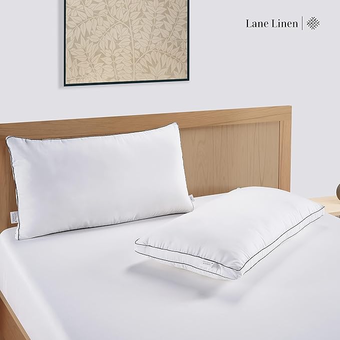 LANE LINEN Bed Pillows Standard Size Set of 2-20"x26" Medium Firm Down Alternative Pillows for Sleeping, Hotel Quality Back Stomach or Side Sleeper Pillow, Cooling Soft Breathable Easy Care - White