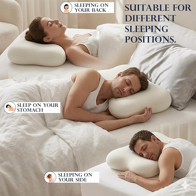 doudou Cervical Pillow for Side Sleepers - Neck Pain Relief Pillow with 3-5 Second Slow Rebound Memory Foam, 360° Ergonomic Support & Cooling Odor-Resistant Pillowcase for Home, Bed, Dorm Use