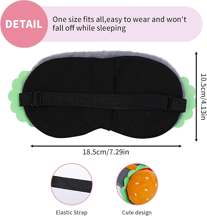 PERFECTSIGHT Sleep Eye Masks, Cute Penguin Plush Sleep Eye Cover Lightweight Adjustable Eyeshade Faux Fur Mask Cover for Women Men Sleep Travel Nap, Burger Headphone