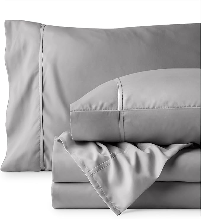Bare Home Hotel Luxury Twin XL Sheet Set, Extra Soft - 4 Piece Set - Deep Pockets - Easy Fit - Cooling & Breathable - Wrinkle, Fade, Stain Resistant - Includes 2 Pillowcases (Twin XL, Light Grey)
