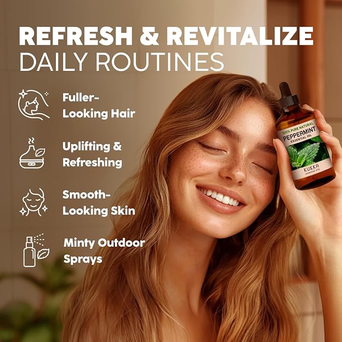 100% Pure Peppermint Oil - 4 Fl Oz Peppermint Essential Oil for Hair, Skin, Diffuser, Aromatherapy & DIY Soap Making Scent
