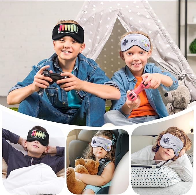 2 Pcs Sleep Mask for Kids Boys, Silk Eye Covers for Sleeping, Adjustable Strap & Light Blocking Design, Adult Children's Bedtime Blindfold for Travel and Home Use with Gift Box