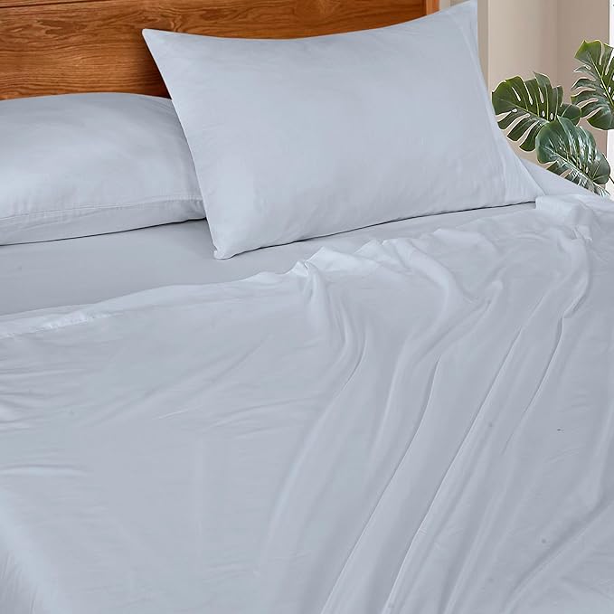 ROYALE LINENS 300 Thread Count 100% Long Staple Combed Cotton Sheet Set - 4 Piece King Bed Sheets - 1 Fitted, 1 Flat & 2 Pillow Cases - Soft Cool & Crisp Sheet Set (King, Sky Blue)