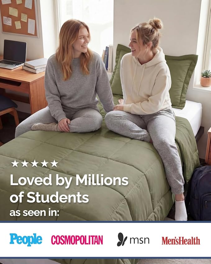 Twin XL Comforter Set - 2 Piece Bed Set for All Seasons - 1 Soft Quilted Comforter w/ Corner Tabs & 1 Pillow Sham - Comfy & Breathable - Premium Down Duvet Insert - Oeko-TEX - Twin XL Size, Sage Green