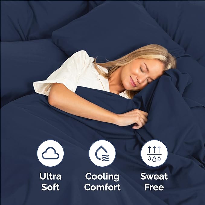 Full 6 Piece Sheet Set - Comfy, Breathable & Cooling - Hotel Luxury Bedding for Women, Men, Kids, Teens & Children - 1 Flat & 1 Fitted Sheet & 4 Pillowcases w/ Deep Pockets - Wrinkle Free - Navy Blue