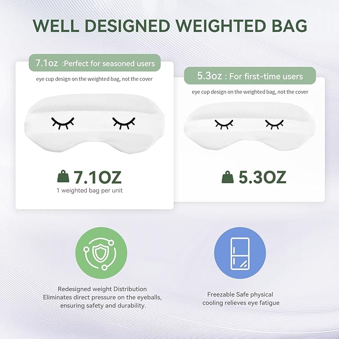 Lyocell Weighted Sleep Eye Mask for Women Men, 7oz & 5.3oz, Removable Washable Weighted Bag, Light Blocking Eye Cover, Soft Eye Shade for Travel Essentials, Office Naps, Gift,Green