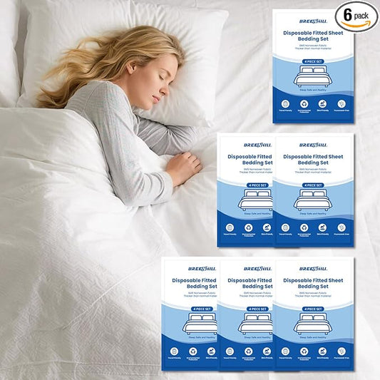 6 Pack Disposable Bed Sheets Fitted Sheet King Size, Disposable Travel Sheet for Hotel with Quilt Cover and Pillowcase,Disposable Sheets for Travel