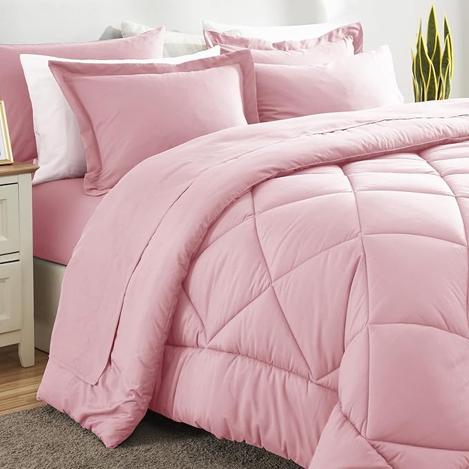CozyLux Twin XL Comforter Set Pink - 5 Pieces Twin Extra Long Bed in a Bag for College Dorm, All Season Bedding Set for Girls and Boys, Soft Bed Set with Comforter, Sheets, Pillowcase & Sham