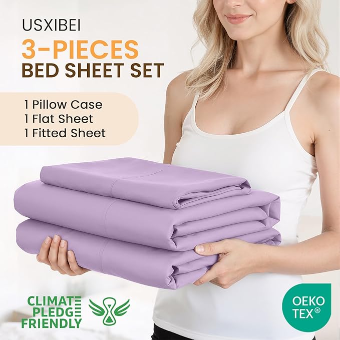 Twin Size 3 Piece Bed Sheet Set - Ultra Imitation Cotton-Premium Breathable & Cooling Sheets - Hotel Luxury Bed Sheets Deep Pocket up to 15"- Wrinkle, Fade, Stain Resistant (Lavender, Twin)
