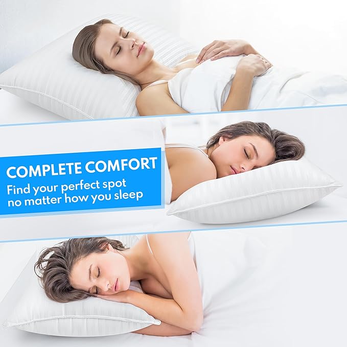 Queen Size Bed Pillows Set of 2 - Breathable Premium Down Alternative Sleeping Pillows for Side, Back, and Stomach Sleepers Fluffy Hotel Quality Soft Microfiber Fill Cooling Skin-Friendly