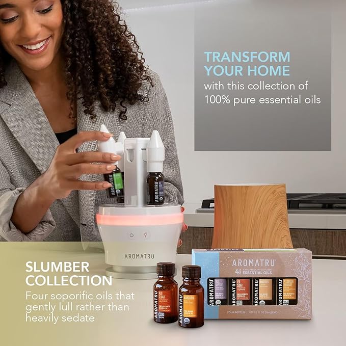 AromaTru Slumber Essential Oil Kit – True Lavender, Red Cedar, Mandarin, and Petitgrain Bigarade – Organic & Wildcrafted – ISO Certified – No Synthetic Fillers – Ethically Sourced