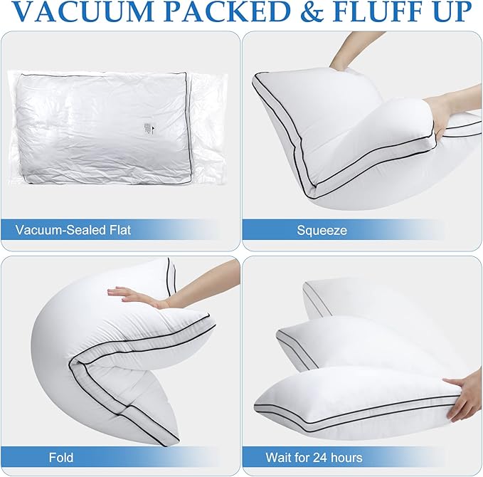DolceLuna Pillows King Size Set of 2, Bed Pillow 2 Pack for Side & Back Sleepers, Hotel Quality Down Alternative Gusseted King Pillow for Sleeping, Soft and Supportive, White