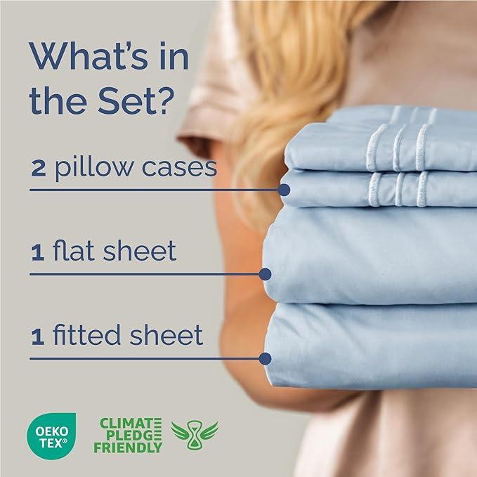 Full Size 4 Piece Sheet Set - Comfy Breathable & Cooling Sheets - Hotel Luxury Bed Sheets for Women & Men - Deep Pockets, Easy-Fit, Extra Soft & Wrinkle Free Sheets - Sky Blue Oeko-Tex Bed Sheet Set