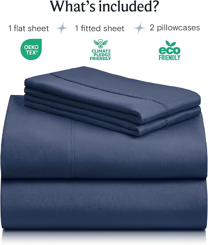 LuxClub 4 PC California King Sheet Set, Breathable Luxury Bed Sheets, Deep Pockets 18" Wrinkle Free Cooling Sheets Machine Washable Hotel Bedding Silky Soft - Navy Cal King