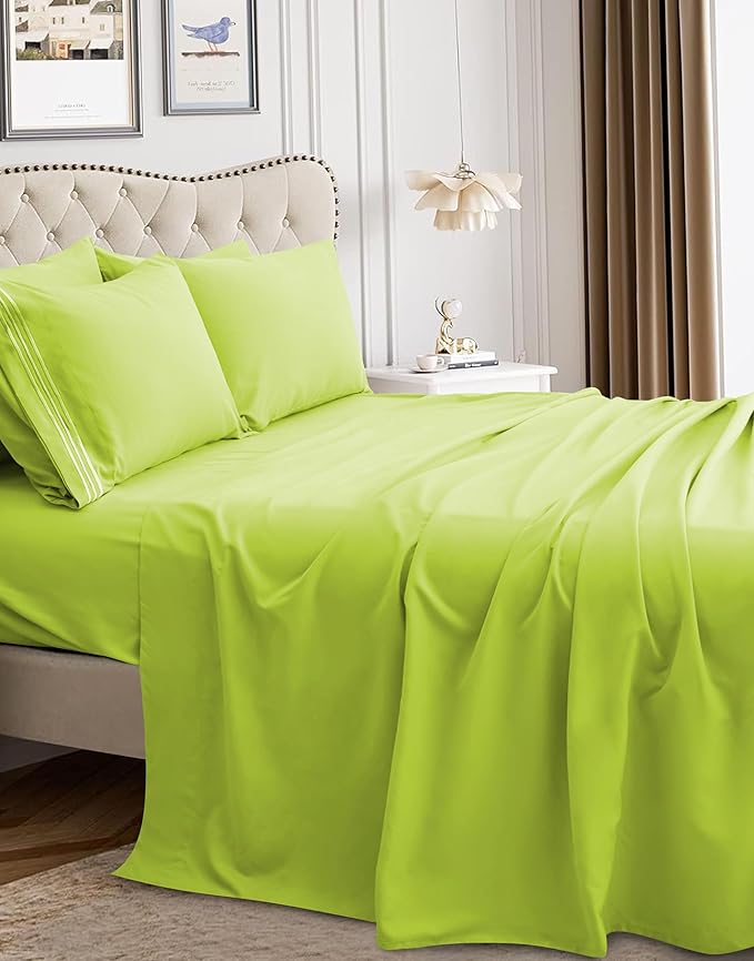 Mocassi Pillowcases 1800 Premium Hotel Quality - Easy Care, Smooth Weave, Wrinkle and Stain Resistant, Easy Slip-On, 2-Piece Set, King Pillowcase, Lime
