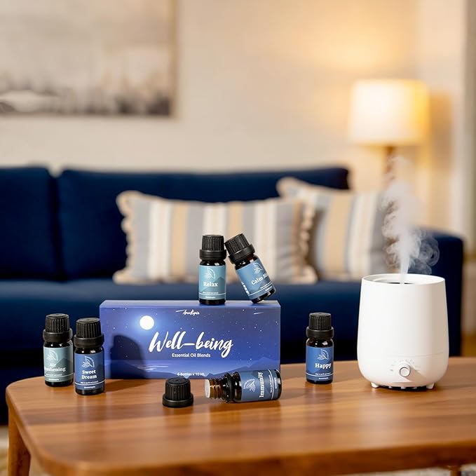 Essential Oil Blends, Aromtopia Essential Oils for Diffusers for Home, Well-being Diffuser Oil Kit- 6x10ml, Relax, Happy, Calm Mind, Sweet Dream and More, for Aromatherapy, Soap Candle Making, Massage