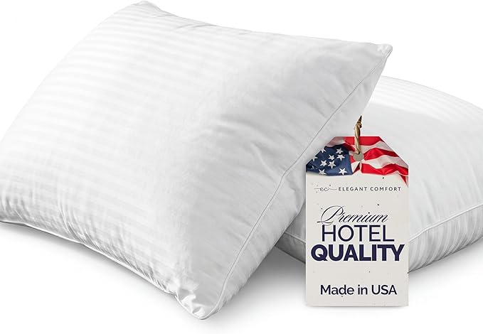 Elegant Comfort 100% Cotton Shell Stripe King Size Set of 2 Pillows, Super Plush Cooling Gel Filling Hotel Quality Down Alternative Bed Pillows for Side, Back and Stomach Sleepers