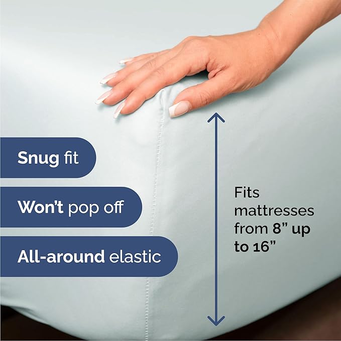 Queen 6 Piece Sheet Set - Comfy, Breathable & Cooling - Hotel Luxury Bedding for Women, Men, Kids, Teens & Children - 1 Flat & 1 Fitted Sheet & 4 Pillowcases w/ Deep Pockets - Wrinkle Free - Ice Blue
