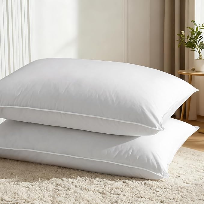 Down Pillows King Size Set of 2-750 Fill Power Hotel Quality Bed Pillows for Sleeping, Medium Firm for Side Back Stomach Sleepers, Breathable Downproof Cover, Oeko-TEX Certified (20” x 36”)