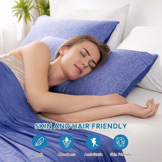 HOMFINE Cooling Pillowcases Body Size - Double Side Q-Max 0.439 Cooling Fiber for Pillow Protector, Breathable Cold Pillow Cover for Hot Sleeper Night Sweat, Zipper, 1 Pack (20"x54", Dark Blue)