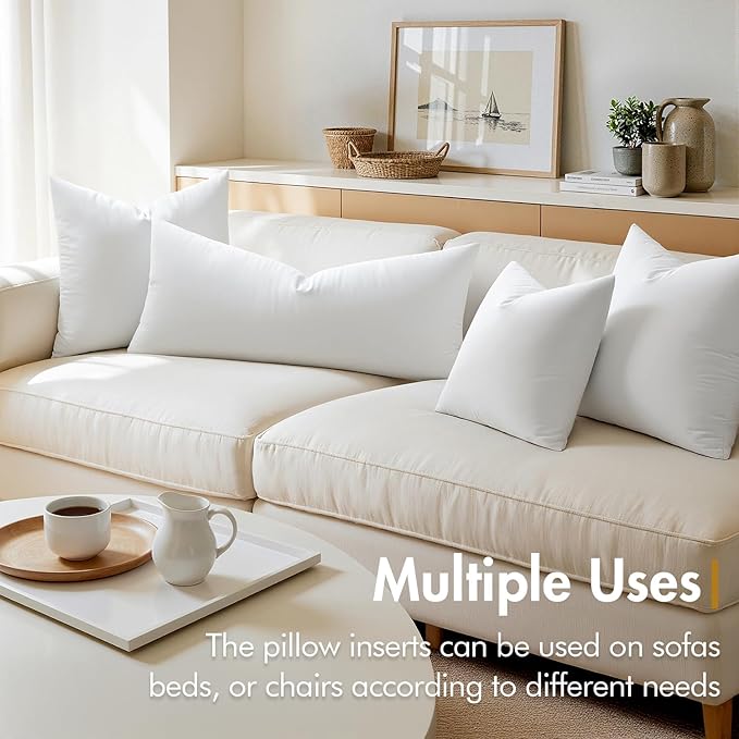 MIULEE 12x24 Synthetic Down Alternative Pillow Insert, Fluffy Soft Throw Pillow for Couch Bed Sofa Plush Luxury Lumbar Support
