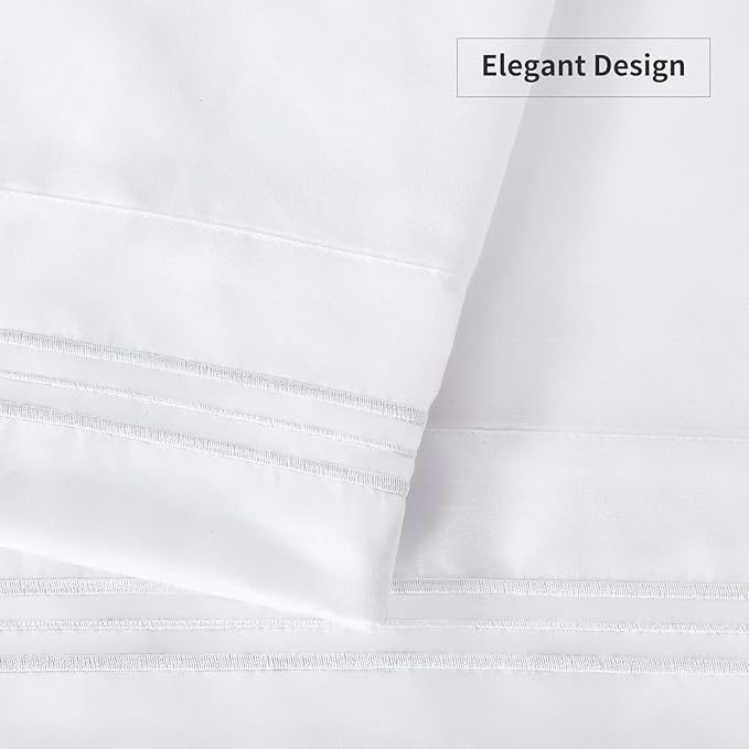 YIYEA Standard Pillow Cases Set of 2, Ultra Soft Double Brushed Microfiber Pillowcases Standard, Hotel Quality Embroidered Bed Pillow Covers, Fade Resistant, Easy Slip-On (20"x26", White)