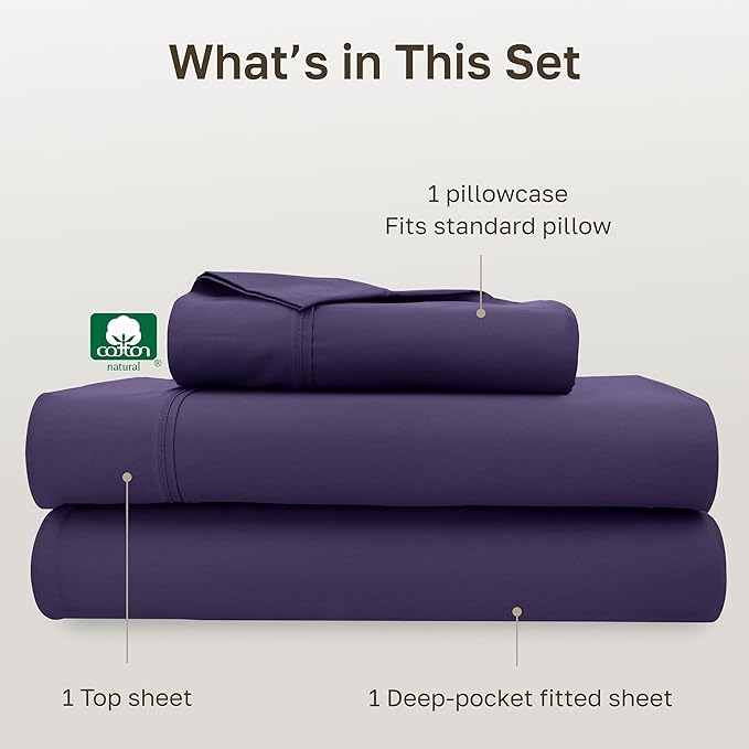 California Design Den Soft Twin XL 100% Cotton Sheet Sets, 400 Thread Count Good Housekeeping Award Winner, Silky Smooth Sateen Weave, Breathable and Durable Twin XL Bedding Set - Purple