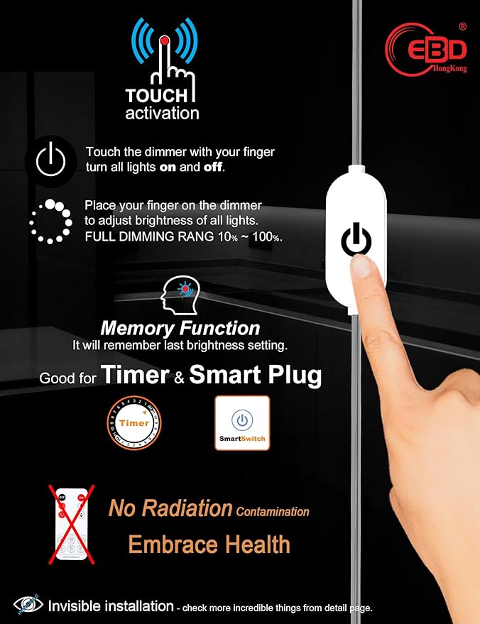 LED Under Cabinet Lighting Touch Under Counter Lights for Kitchen Built-in Adjustable Cable No Messy Wires! 4 Panel Cabinet Light 6500K 1800Lm Super Bright for Garage Pantry Closet Timer Smart Plug