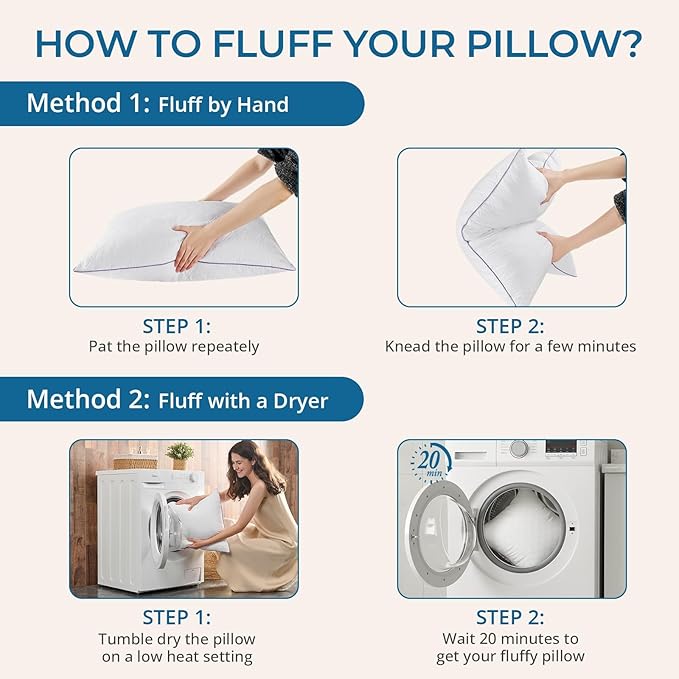 JOLLYVOGUE Single Pillow Standard Size, Bed Pillow for Side, Back, and Stomach Sleepers, Down Alternative Filled Pillows, Luxury Hotel Quality and Machine Washable, 26" x 20", 1 Pack