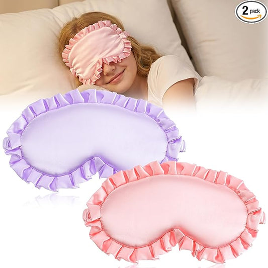 2 Pcs Silk Eye Mask with Adjustable Strap, Ultra Soft Sleep Mask Eye Cover, Skin-Friendly Masks Blackout Blindfold, Reduces Puffy Eyes Travel Gifts, Pink Purple