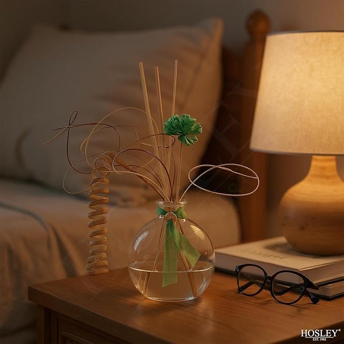 Hosley Set of 4 Glass Diffuser Bottles with Reeds, No Oil Included, Ideal Home Decor and Birthday Gifts for Women, Perfect Room Decor for Weddings, Spa, Meditation, Bathroom