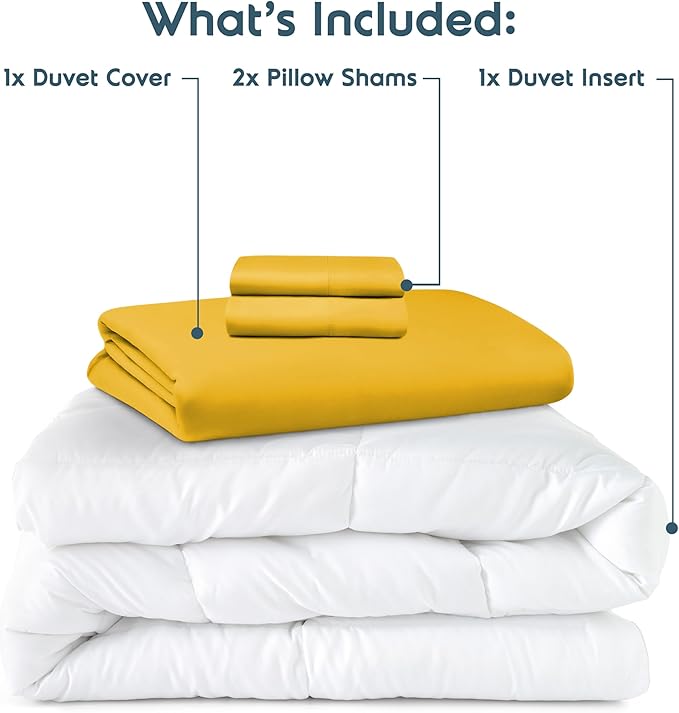 Nestl King Duvet Cover Set with Comforter Insert - Yellow 4 Piece 104x90 Duvet Cover & 2 Pillow Shams with White Quilted Down Alternative Comforter, Ultra Soft, All Season