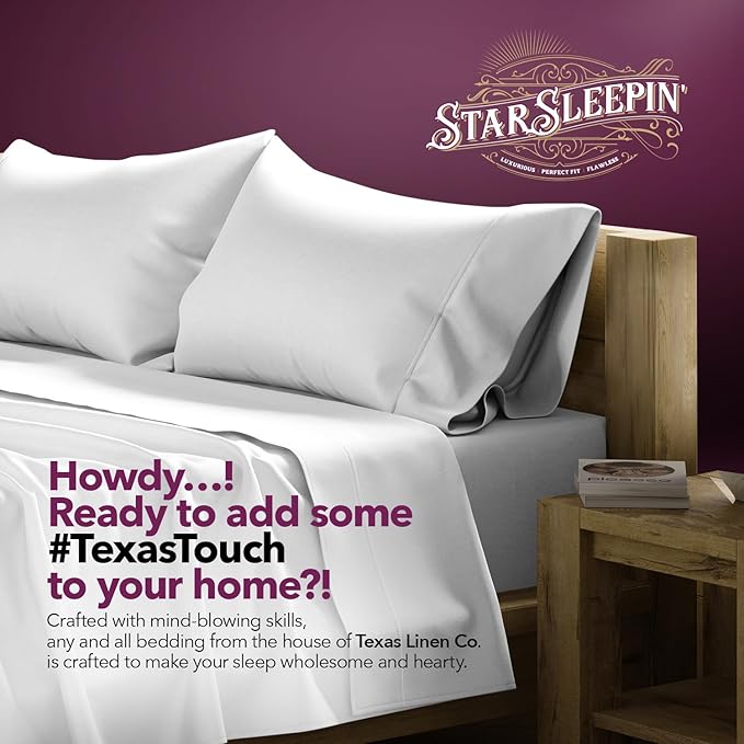 TEXAS LINEN CO. 100% Egyptian Cotton Split King Sheets Sets for Adjustable Bed - Luxury 1200 Series Star Sleepin' Collection Split Top King Sheets (5 PC, Light Grey), Sateen 17" Deep Pocket Sheet