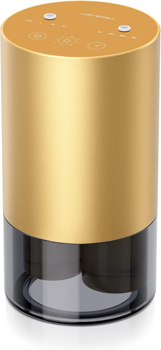 Airversa Dual-Nozzle Waterless Essential Oil Diffuser for Home Rechargeable Scent Diffusers with 5 Timer Settings, 4 Mist Levels with Vehicle Mode for Car Room Studio Office, Gold Metal