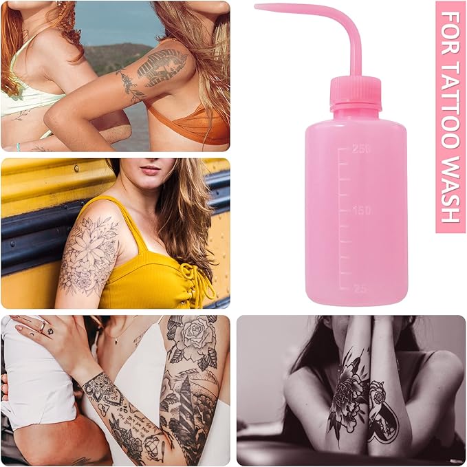 4 Packs Tattoo Wash Bottle Water Squirt Squeeze Diffuser Bottles (Pink, 250ml)