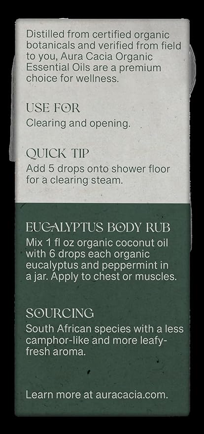 AURA CACIA Organic Eucalyptus Essential Oil, 0.25 FZ