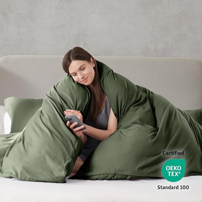 Nestl Olive Green California King Duvet Cover Sets - Soft Double Brushed Cal King Duvet Cover, 3 Piece, with Zipper Closure, 1 Duvet Cover 104x98 inches and 2 Pillow Shams
