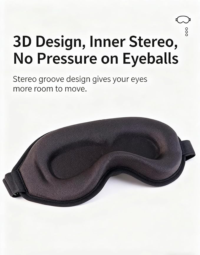 3D Sleep Eye mask -Luxury Sleep Eye Mask for Side Sleeper Men Women, Zero Eye Pressure 3D Sleeping Mask, Light Blocking Design Night Blindfold, Soft Eye Shade Cover for Travel (Black)