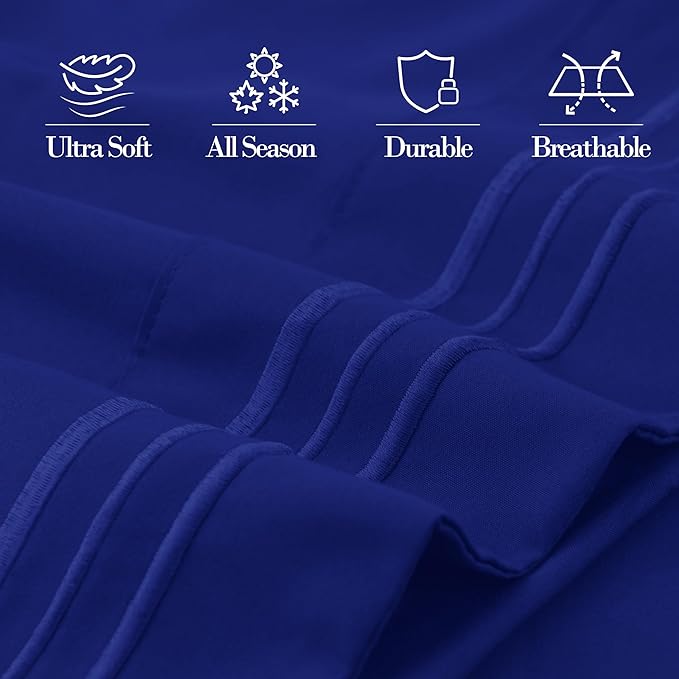 Mocassi 2-Piece Premium Standard/Queen Pillowcase Set 1800 Series Hotel Quality Microfiber - Soft and Breathable with 3-Line Embroidery Wrinkle and Stain Resistant, Easy Care, 20" x 30", Imperial Blue