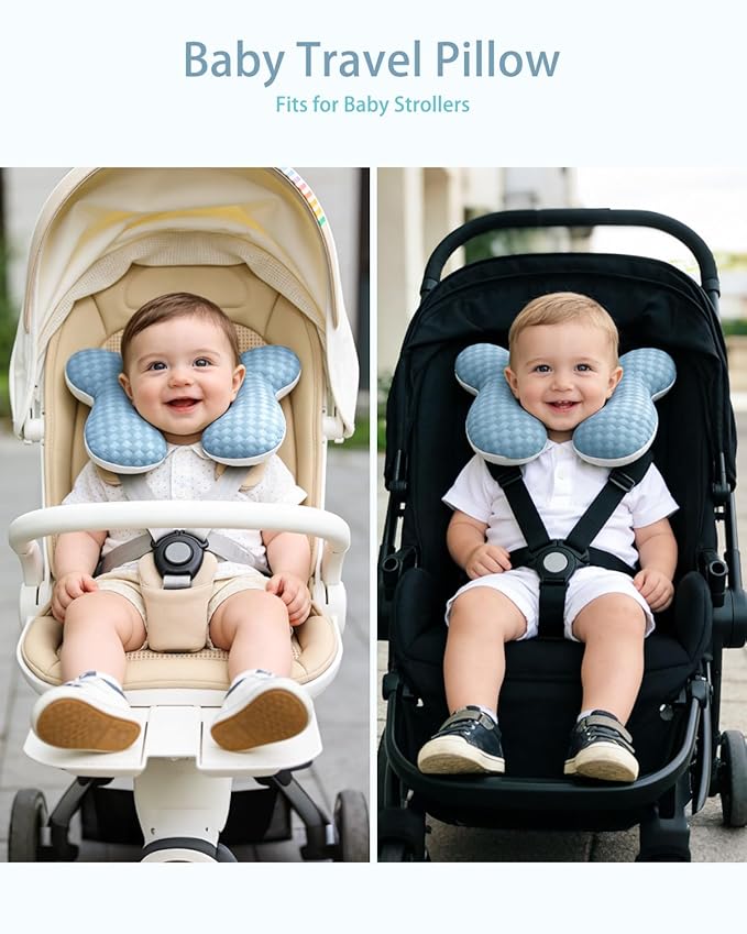 KAKIBLIN Baby Travel Pillow, Baby Neck Pillow for Car Seat, U-Shaped Head and Neck Support for Stroller Pushchair, Soft Cooling Breathable Infant Head Pillow for Newborn Toddler