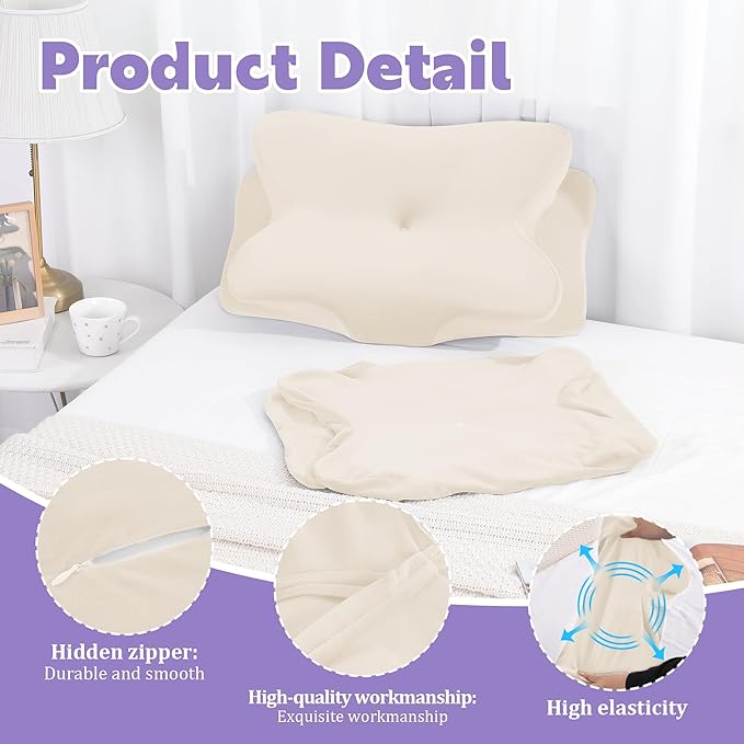 BALAPET 2 Pcs Velvet Cervical Neck Pillow Case, Soft Elasticity Pillowcase for Ergonomic Cervical Neck Pillow,Fuzzy Warm Flannel Pillow Cases with Zipper, Cover Only(White)