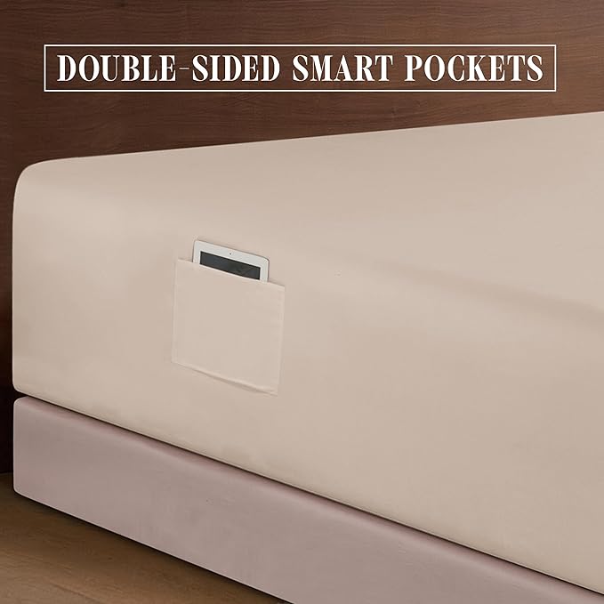 Elegant Comfort Luxury 1500 Premium Hotel Quality Microfiber 4-Piece Sheet Set - Soft, All Around Elastic 18-24 Inches Deep Fitted Sheet - Extra Deep Pocket Sheets, Twin/Twin XL, Cream