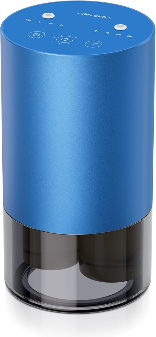 Airversa Dual-Nozzle Waterless Essential Oil Diffuser for Home Rechargeable Scent Diffusers with 5 Timer Settings, 4 Mist Levels with Vehicle Mode for Car Room Studio Office, Sapphire Blue Metal