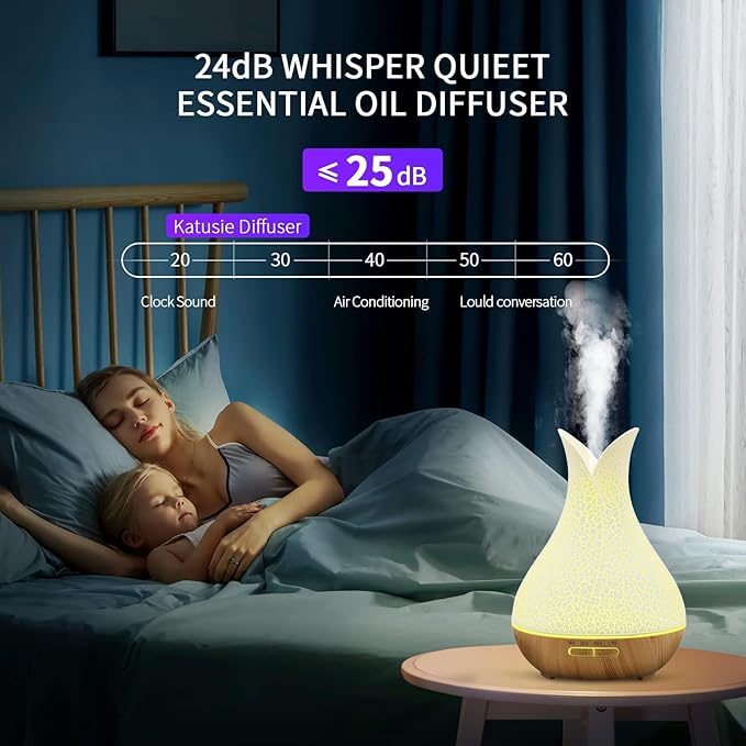 Essential Oils Diffuser, 500 ml Ultrasonic Aromatherapy Diffuser with 7 Ambient Lights 4 Timer Remote Self-Switching Off Waterless, Humidifier Diffuser for Home Large Room