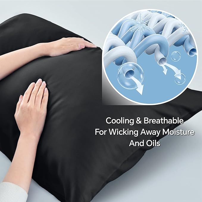 BEDELITE Body Pillow Cover, Rayon Made from Bamboo, Cooling Body Pillow Pillowcase for Hot Sleepers and Night Sweats, Breathable & Silky Soft Full Long Pillow Case Cover (Black, 20x54 Inches)