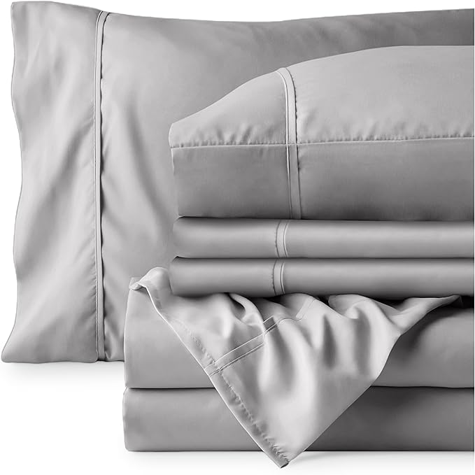 Bare Home Hotel Luxury King Sheet Set, Extra Soft - 6 Piece Set - Deep Pockets - Easy Fit - Cooling & Breathable - Wrinkle, Fade, Stain Resistant - Includes 4 Pillowcases (King, Light Grey)