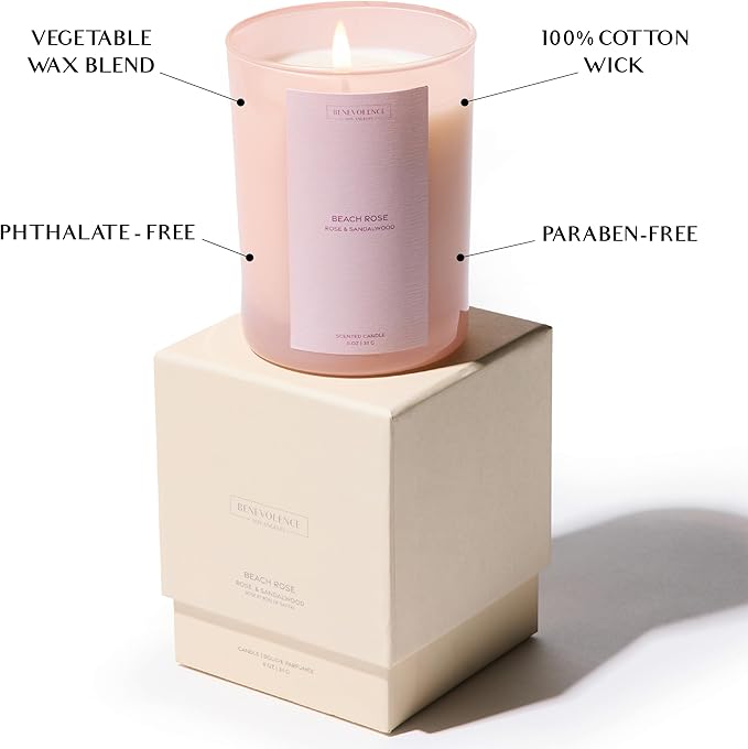 Benevolence LA Beach Rose Gift Box | Candle, Room Spray & Reed Diffuser | Rose & Sandalwood | Elegant Home Fragrance | Ready for Gifting | Gift Set for Women