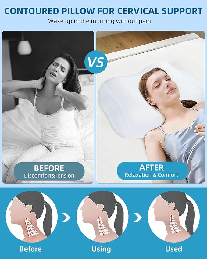 VADSBO Sleep Pillow Ergonomic Contour Design with Side Sleeping Armrest Area Neck Support Pillow for Side, Back and Stomach Sleepers White