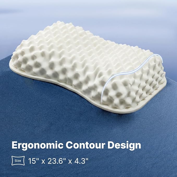 Velisse Natural Latex Pillow | Ergonomic Peanut Shape for Side and Back Sleepers | Deep-Tissue Massage Surface | 100% Pure Vietnam Latex | 15" × 23.6" | Premium Gift Box
